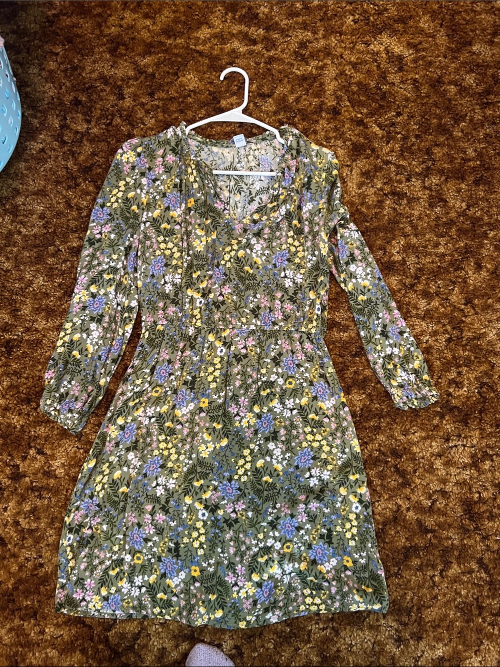 Old Navy Olive Green Floral Long Sleeve Dress